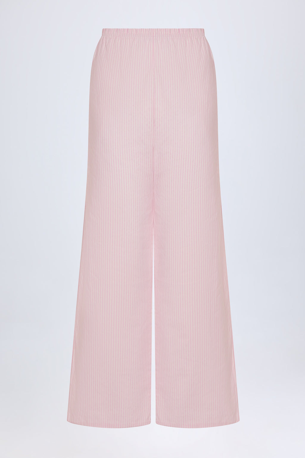 Wide-Leg Cotton-Poplin Trousers in Pink White Stripe