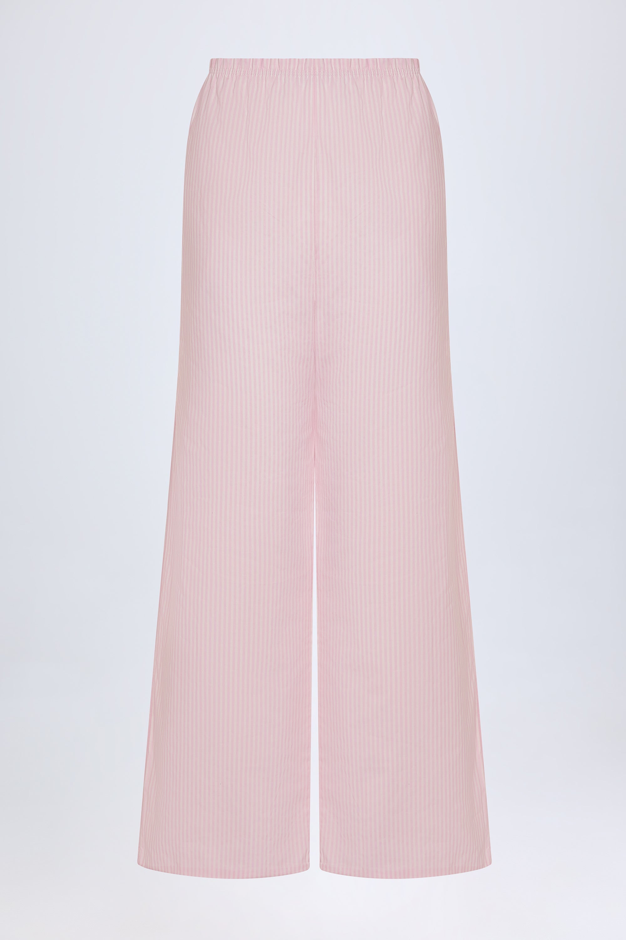 Wide-Leg Cotton-Poplin Trousers in Pink White Stripe