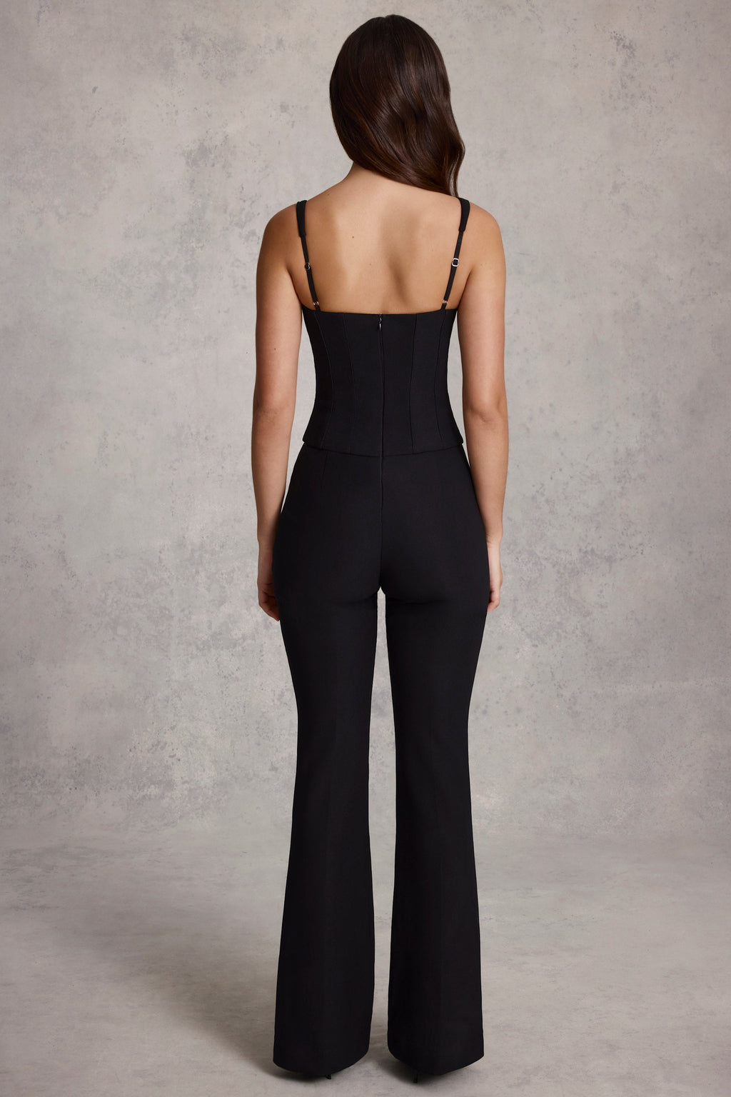 Scoop-Neck Corset Flared Leg Jumpsuit in Black