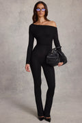 Modal Off-Shoulder Long-Sleeve Jumpsuit in Black