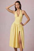 Modal Broderie Anglaise Halterneck Midaxi Dress in Lemon Yellow