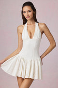 Modal Broderie Anglaise Halterneck Mini Dress in White