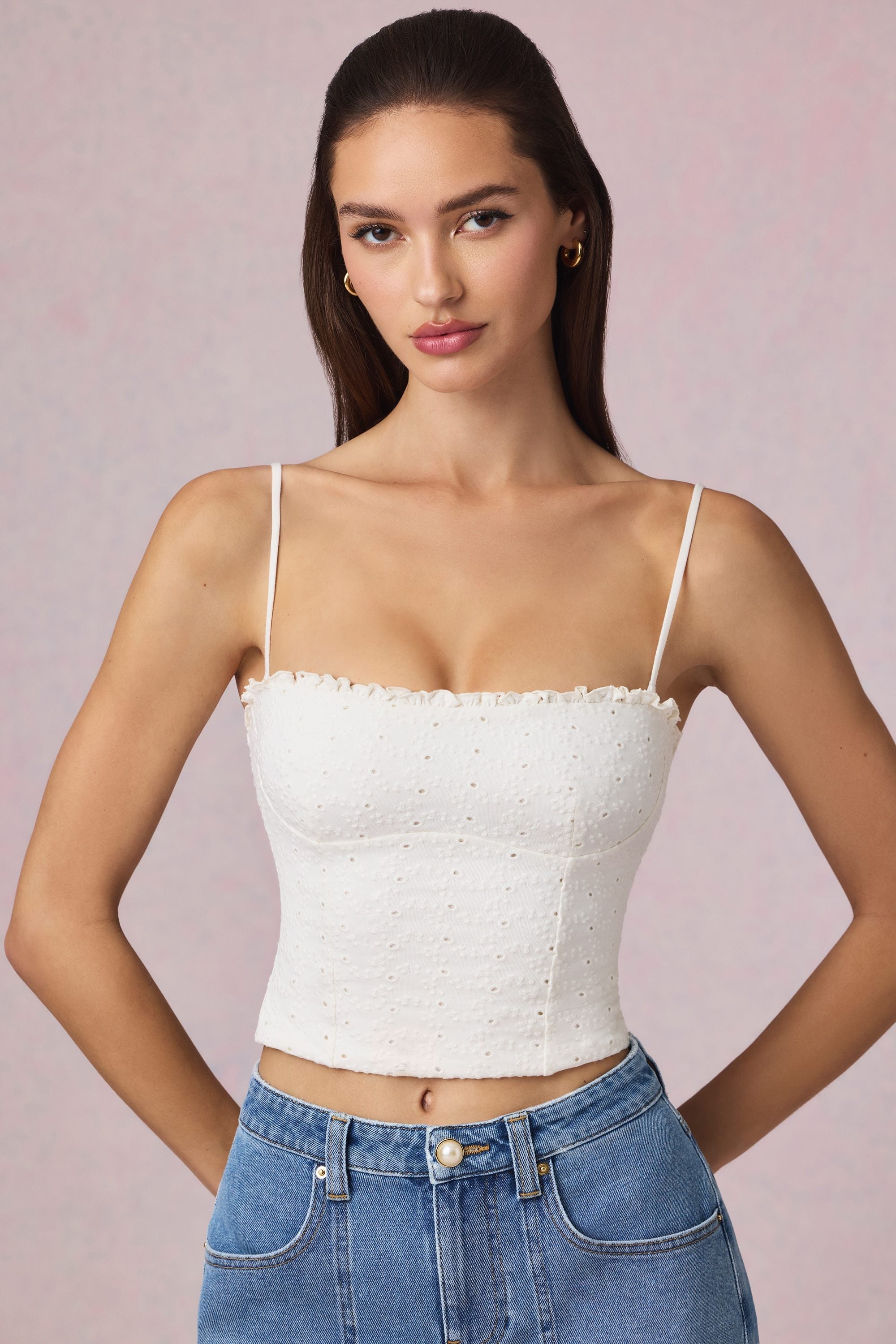 Modal Broderie Anglaise Camisole Top in White
