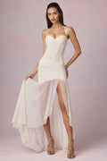 Ruched Asymmetric Corset Gown in Ivory