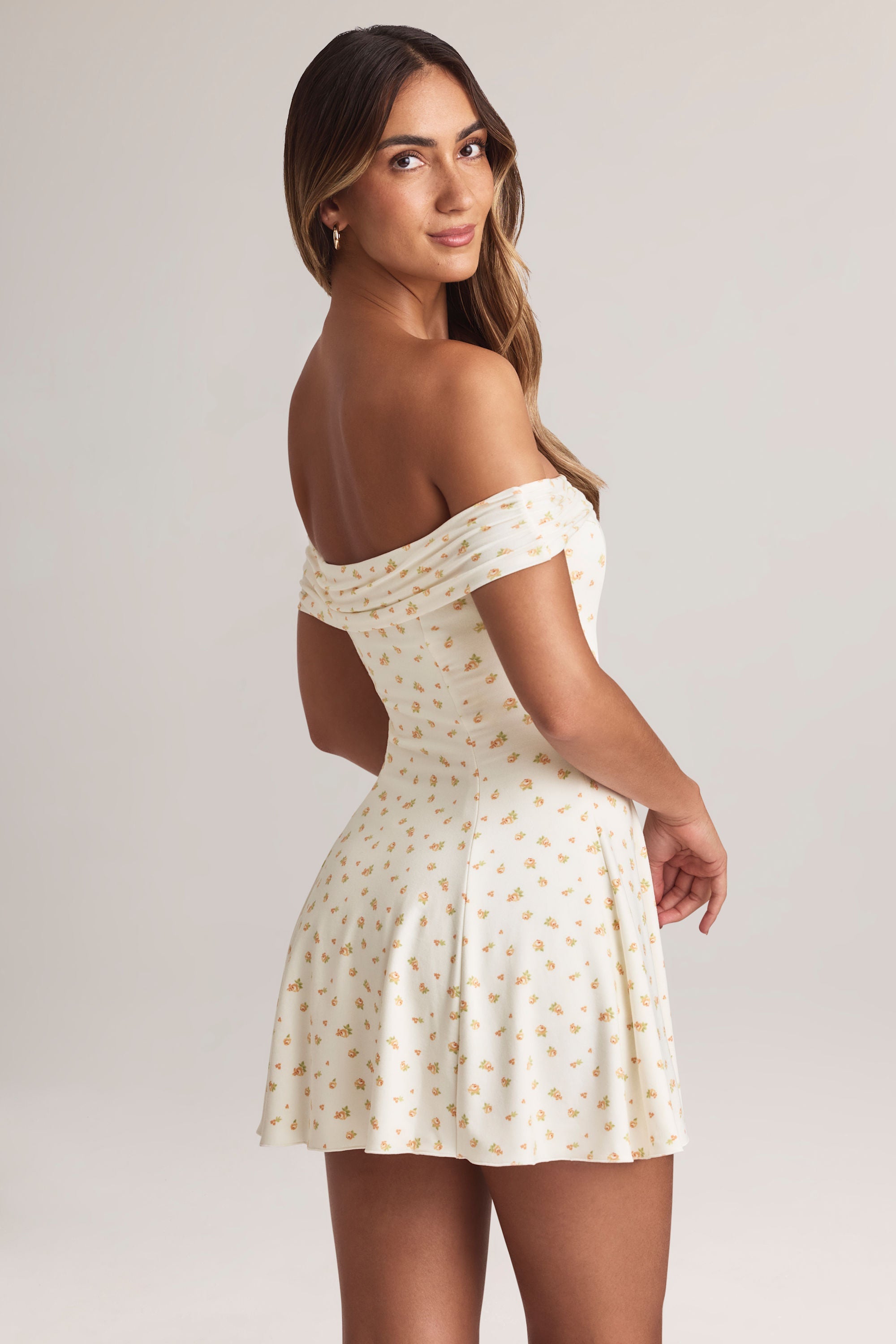 Modal Off-Shoulder A-Line Mini Dress in Floral Print