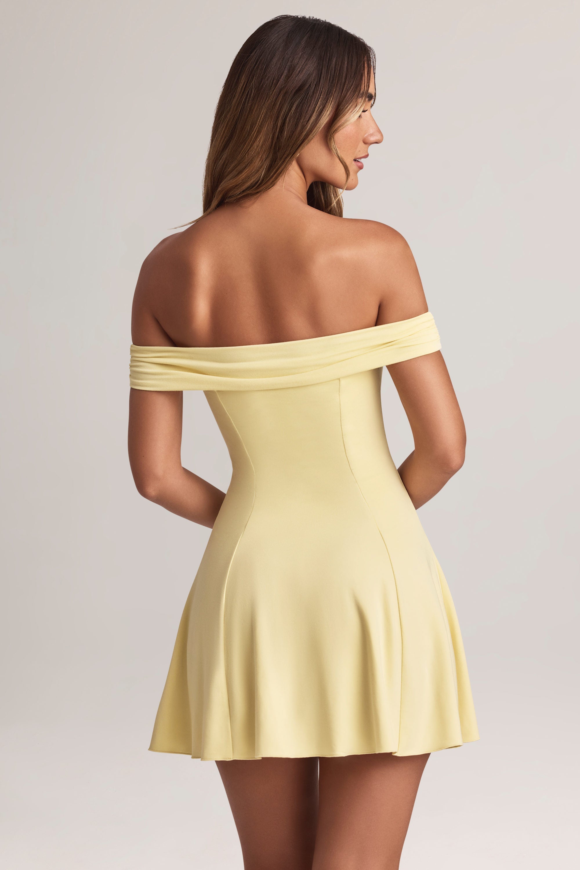 Modal Off-Shoulder A-Line Mini Dress in Lemon Sherbet