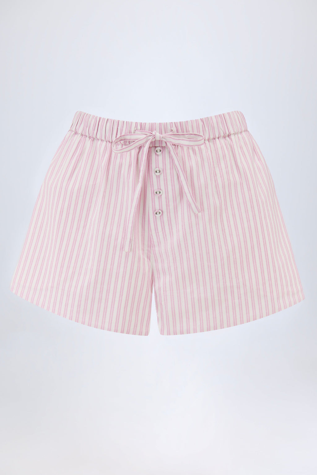 Mid-Rise Cotton-Poplin Shorts in Pink Stripe