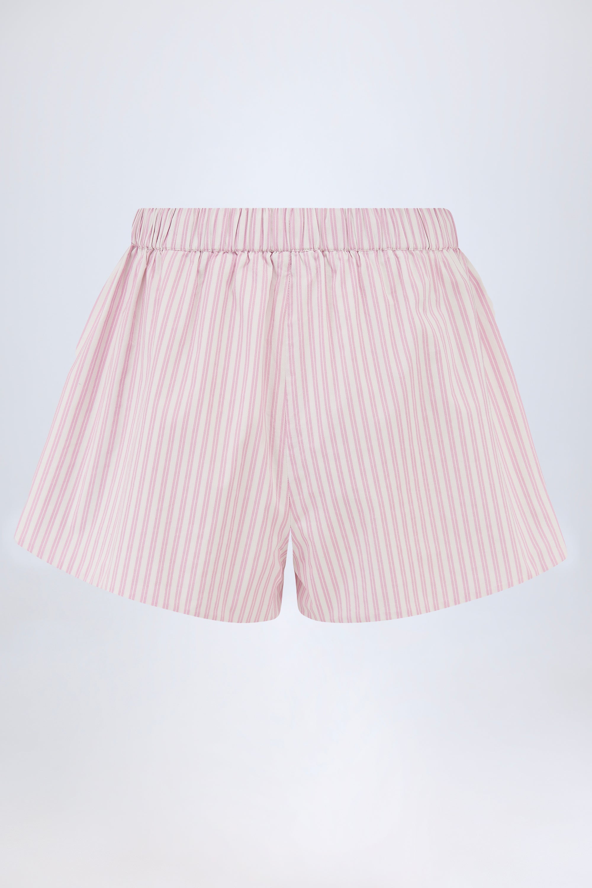 Mid-Rise Cotton-Poplin Shorts in Pink Stripe