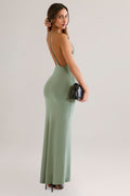 Modal Plunge Backless Maxi Dress in Sage Green
