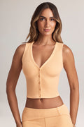 Modal Ribbed Button-Up Vest Top in Peach