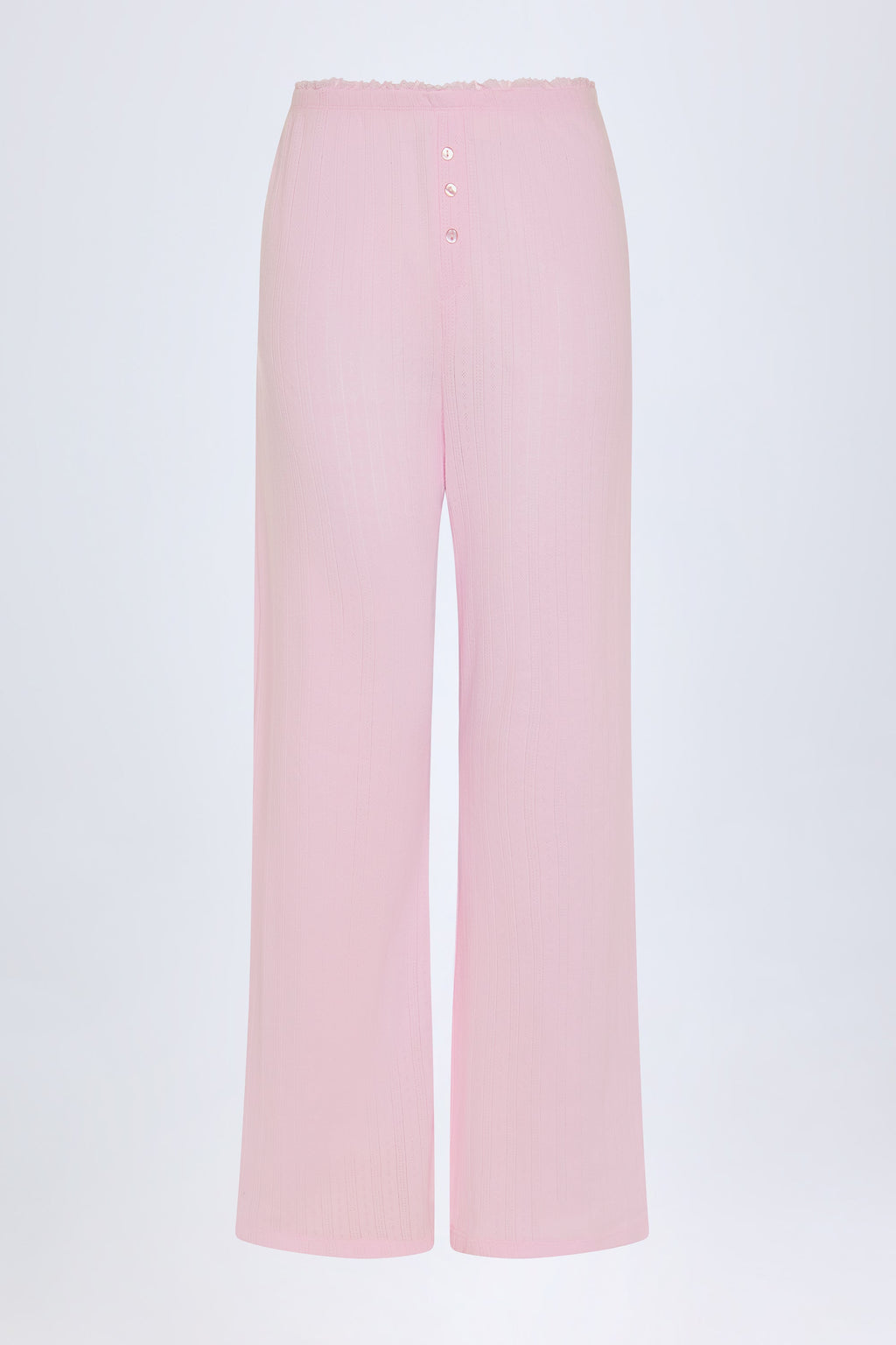 Pointelle Mid-Rise Straight-Leg Trousers in Baby Pink