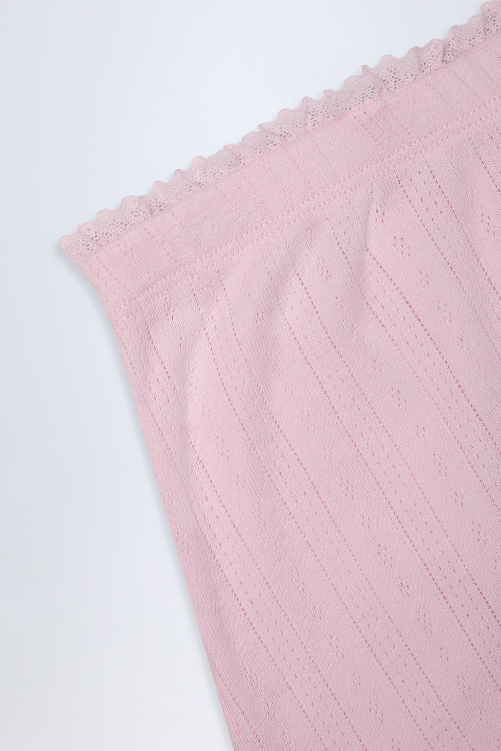 Pointelle Mid-Rise Straight-Leg Trousers in Baby Pink