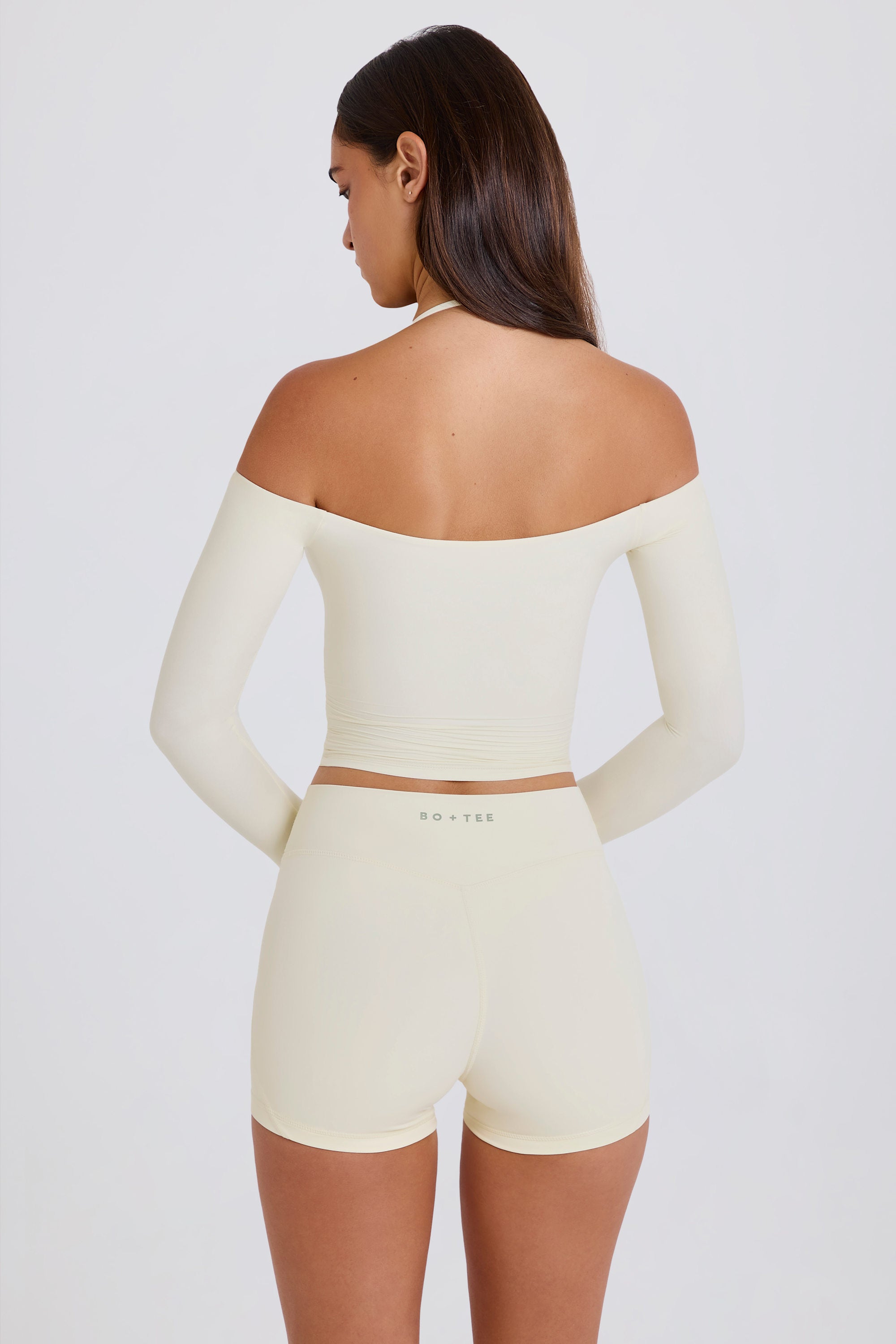 Soft Jersey Off-Shoulder Halterneck Longline Top in Cream