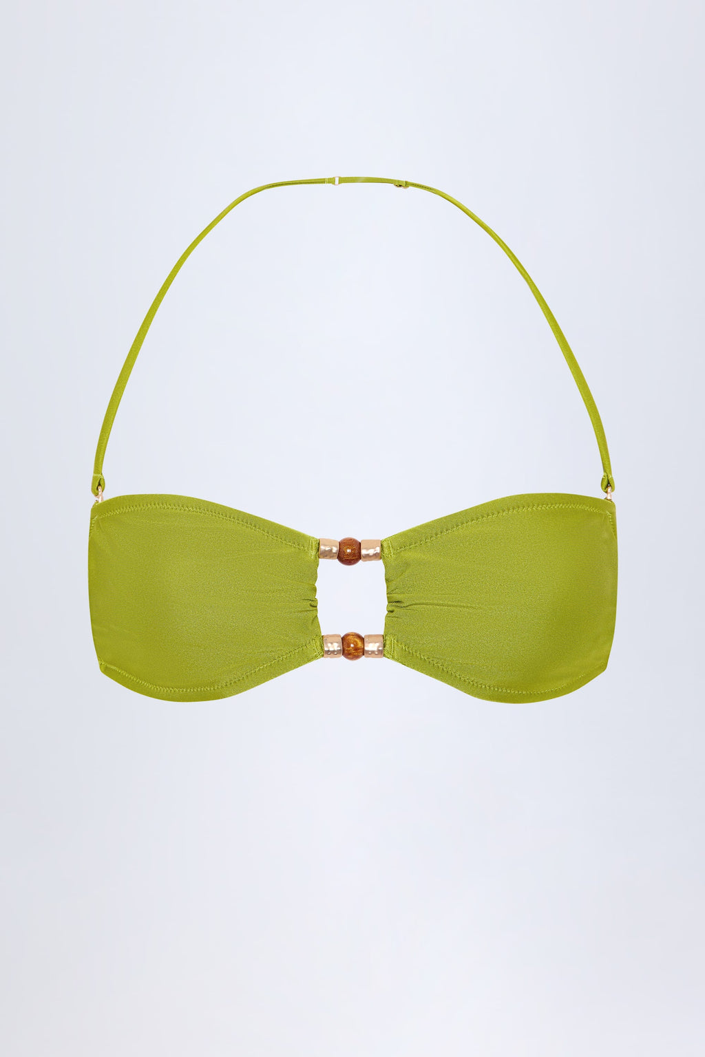 Bead-Embellished Bandeau Bikini Top in Olive Green