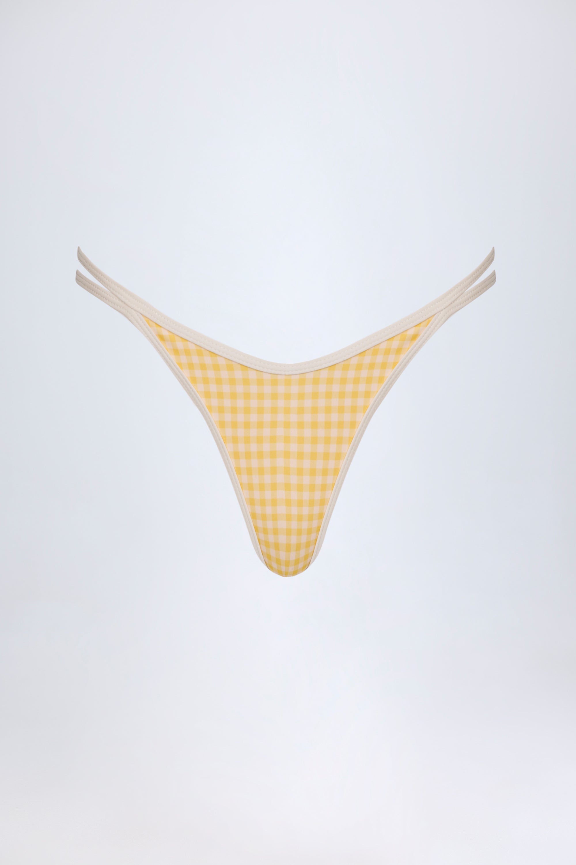 Double-Strap Cheeky Bikini Bottoms in Yellow Gingham