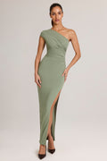 Modal Asymmetric Ruched Maxi Dress  in Sage Green