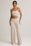Modal Foldover Wide-Leg Trousers in Pink & Yellow Stripe