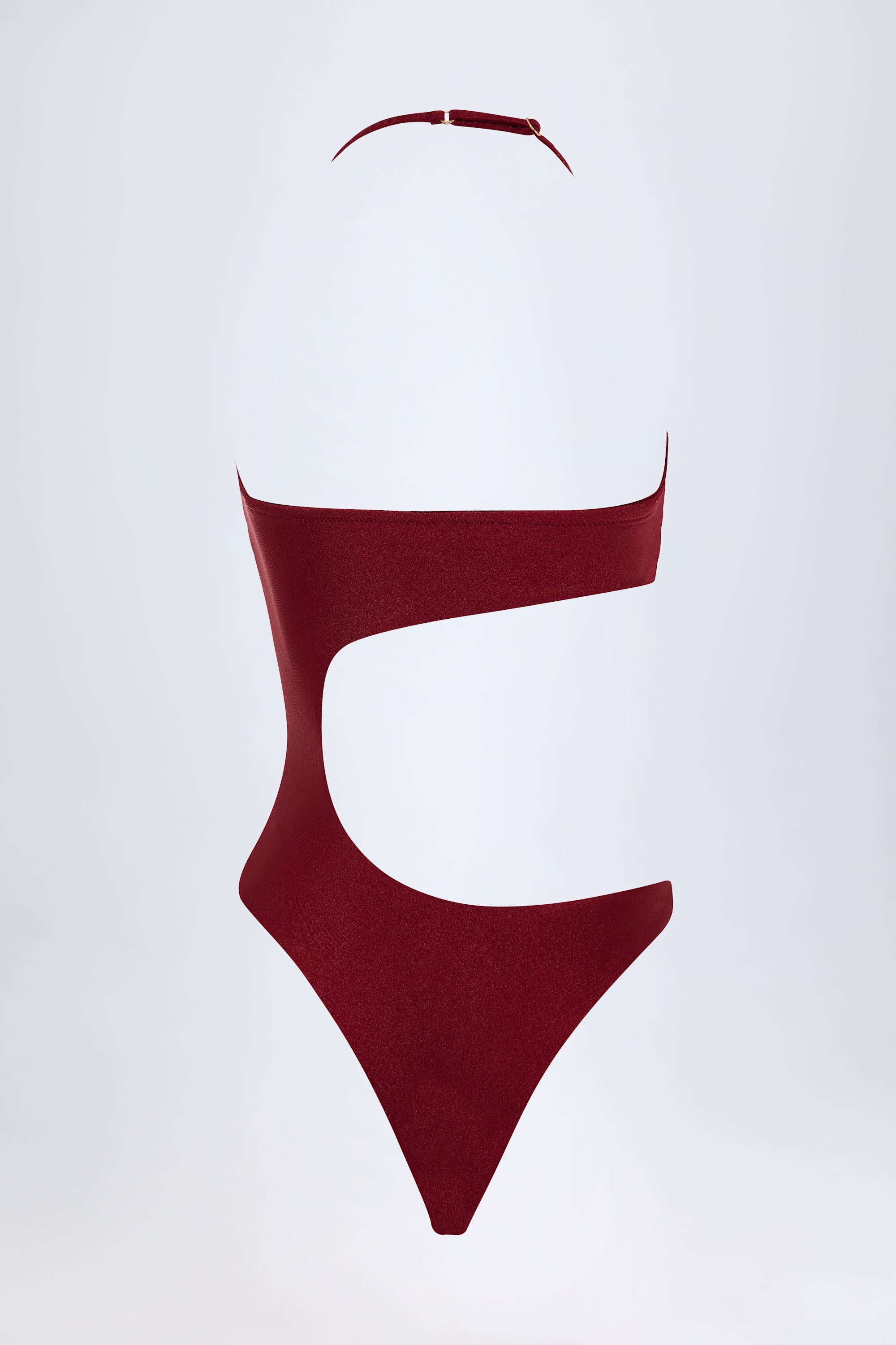 Bead-Embellished Cut-Out Bandeau Swimsuit in Dark Cherry