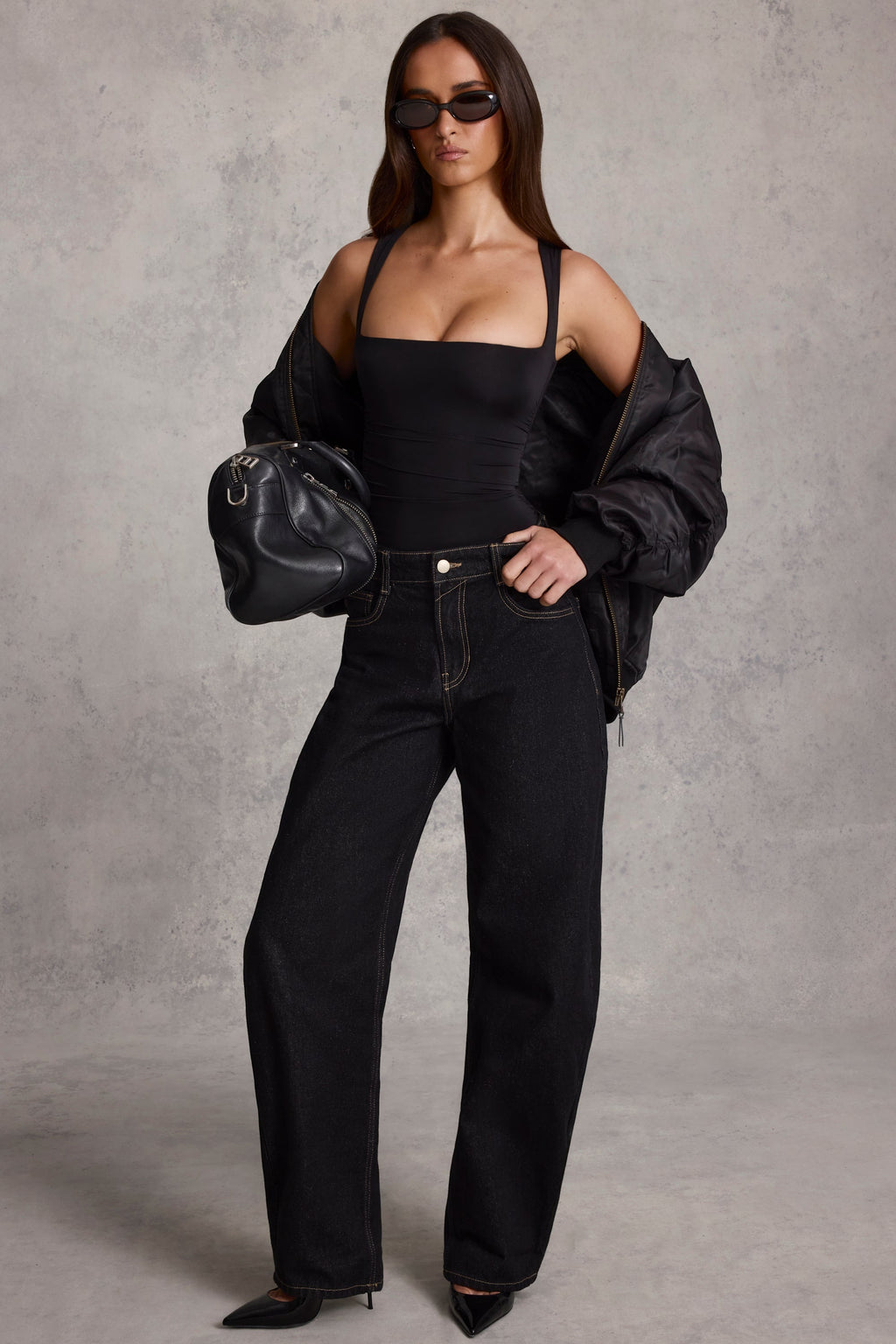 Soft Jersey Square-Neck Ruched Top in Black