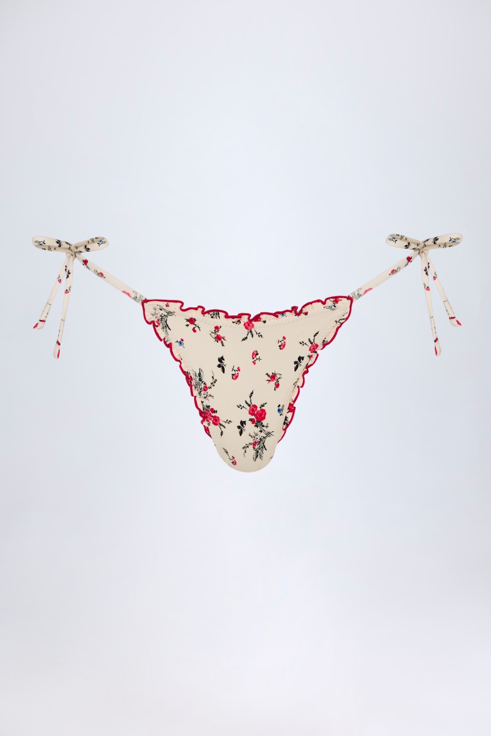 Side-Tie Thong Bikini Bottoms in Red Floral