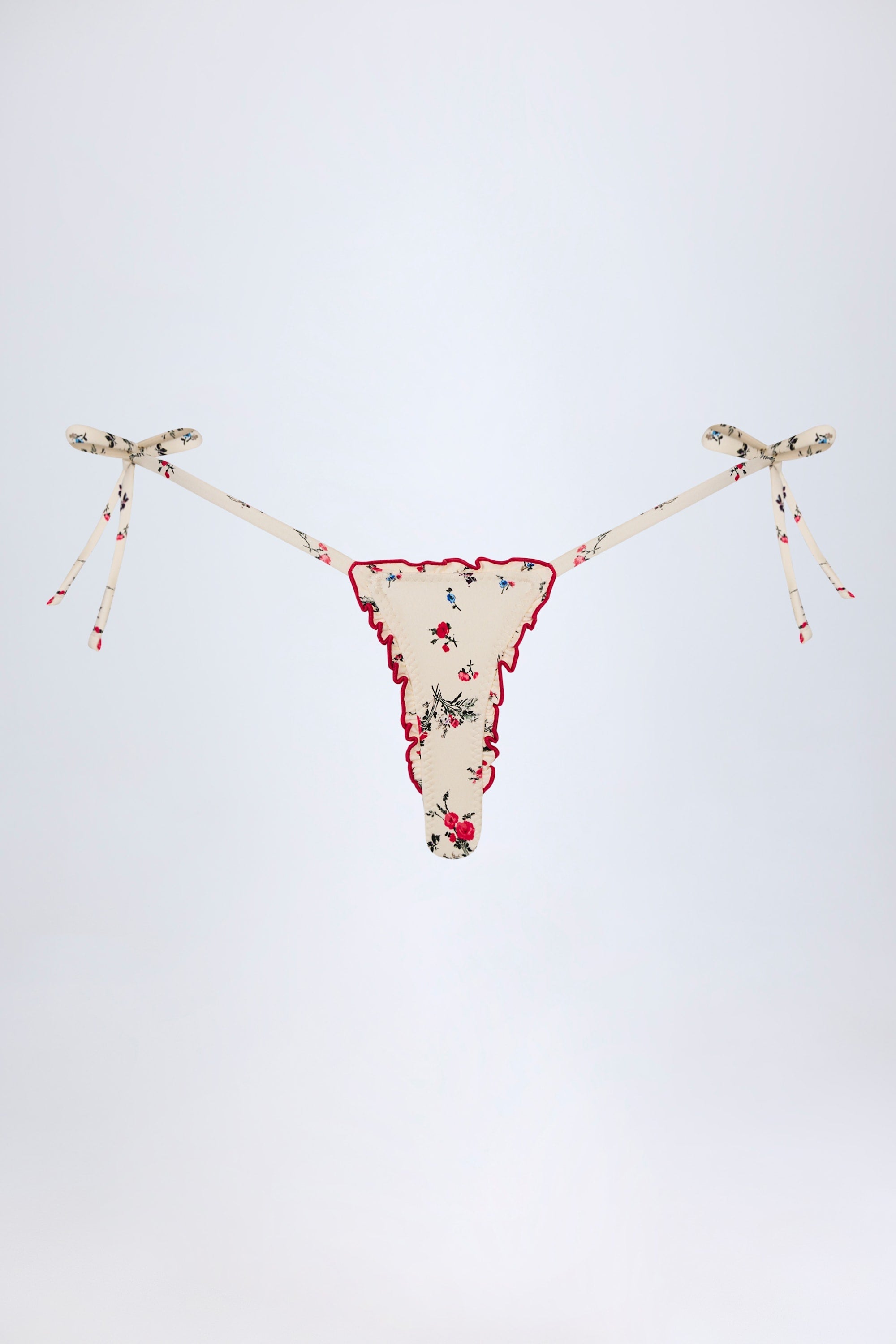 Side-Tie Thong Bikini Bottoms in Red Floral