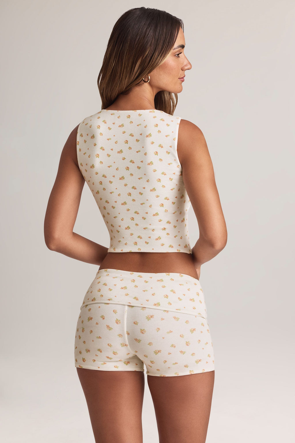 Modal Foldover Mid-Rise Shorts in Floral Print