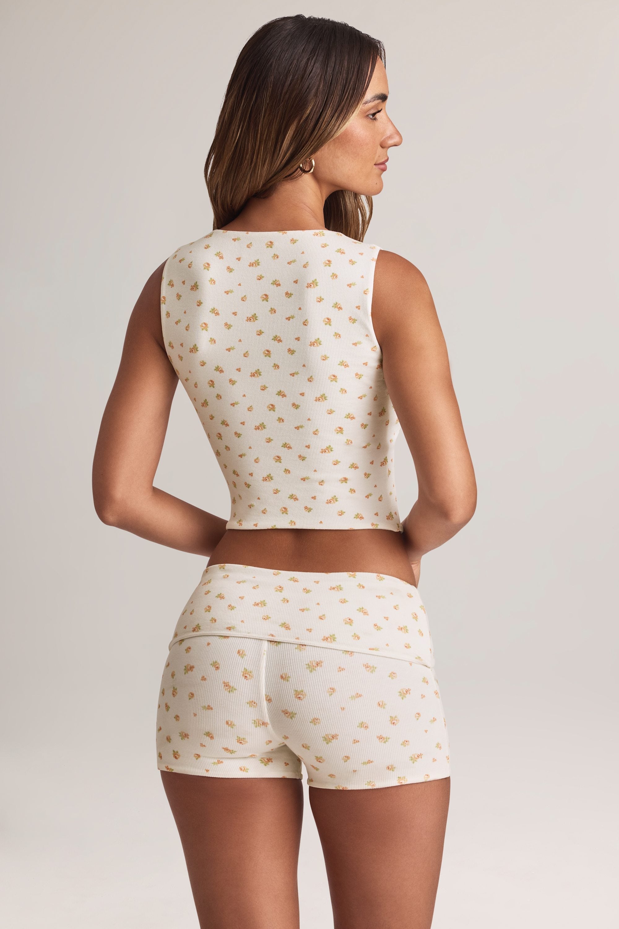 Modal Foldover Mid-Rise Shorts in Floral Print