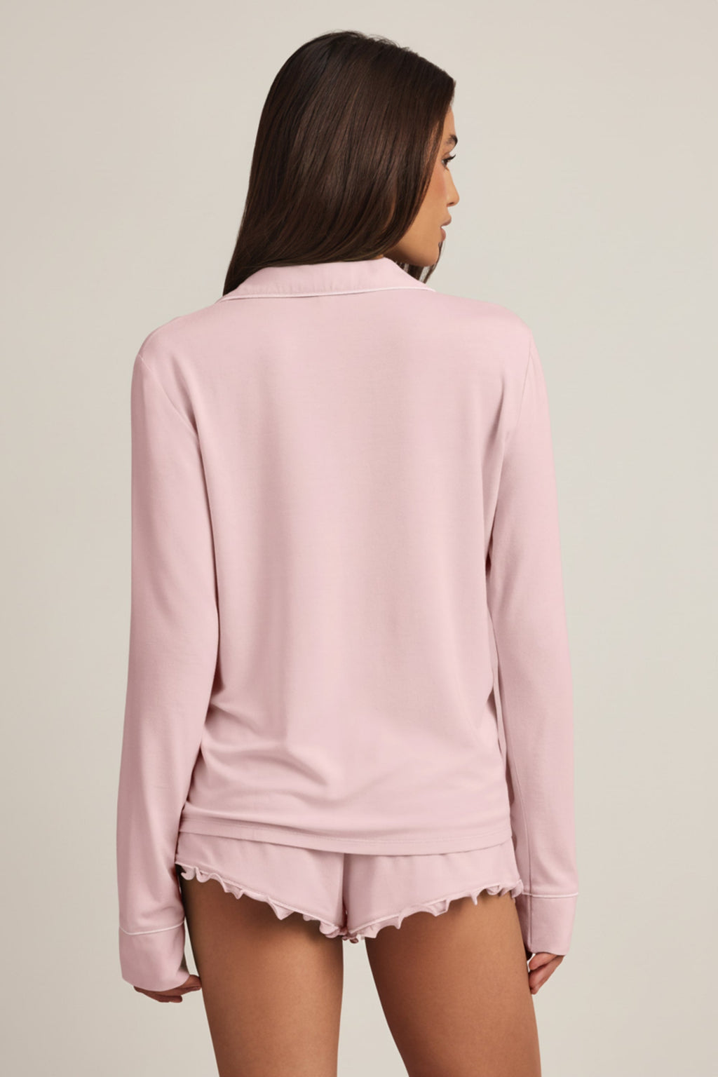 Modal Long-Sleeve Pyjama Top in Baby Pink