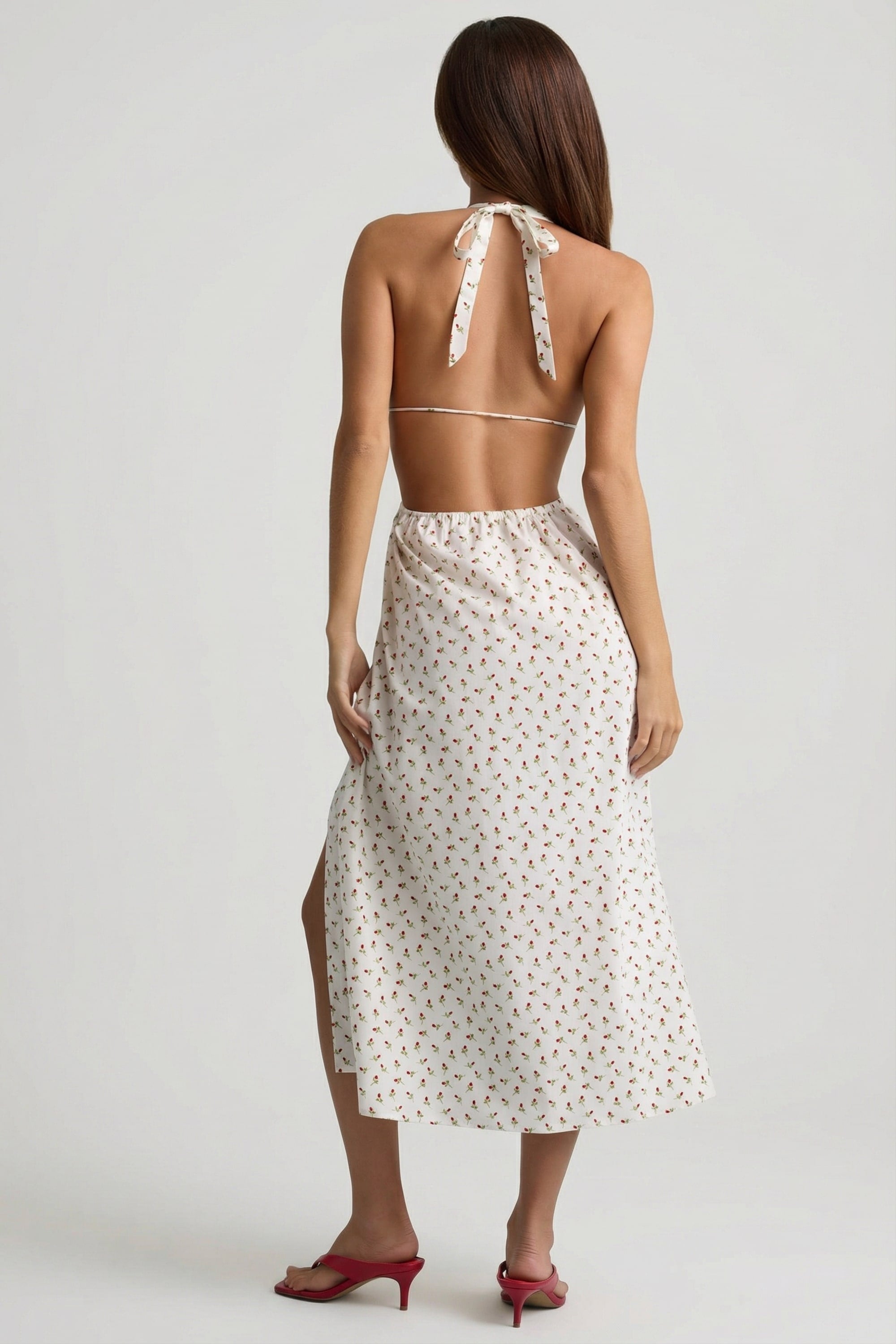 Backless Cotton-Poplin Midaxi Dress in Rose Print