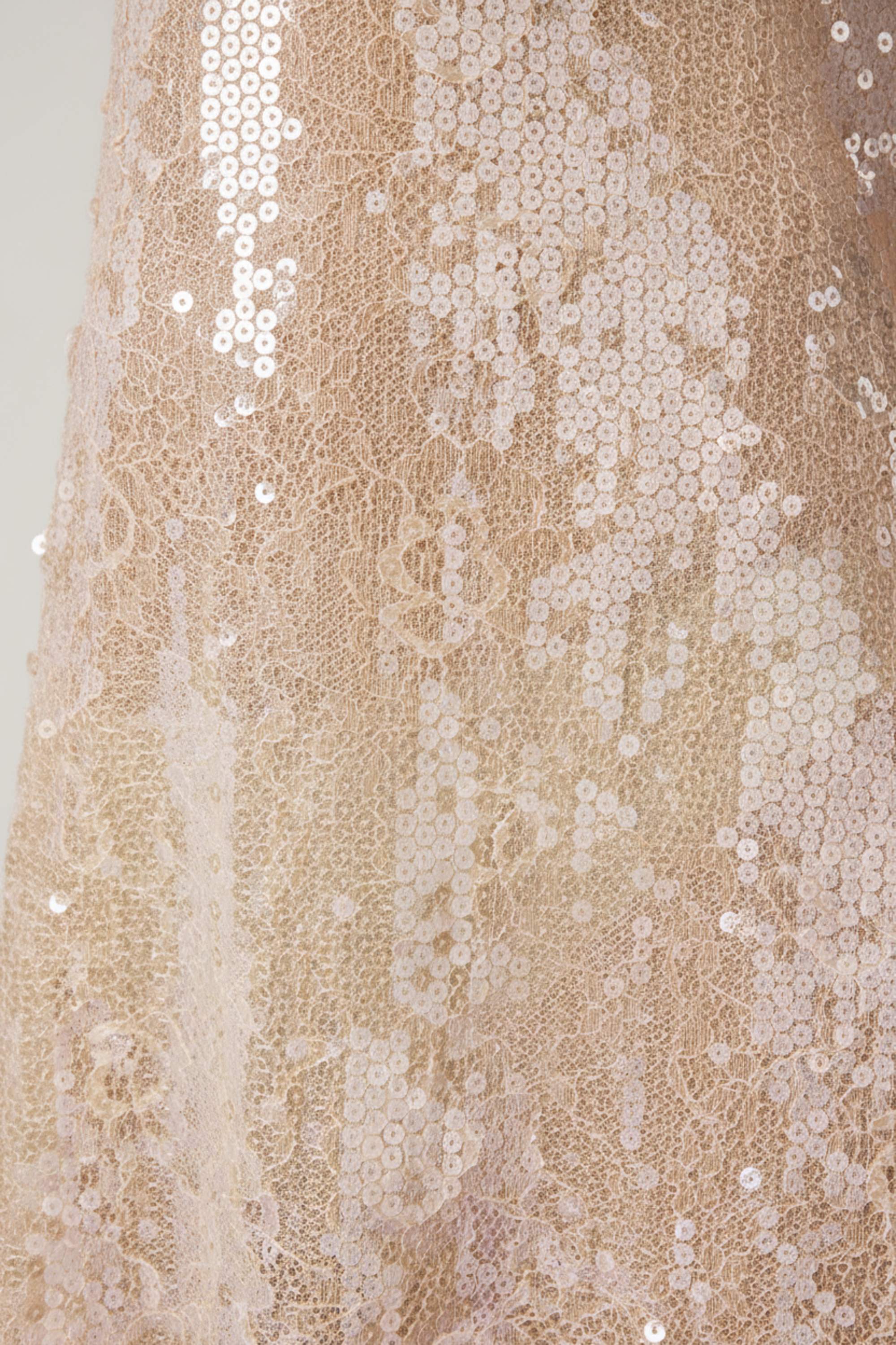 Embellished V-neck Lace Mini Dress in Pale Peach