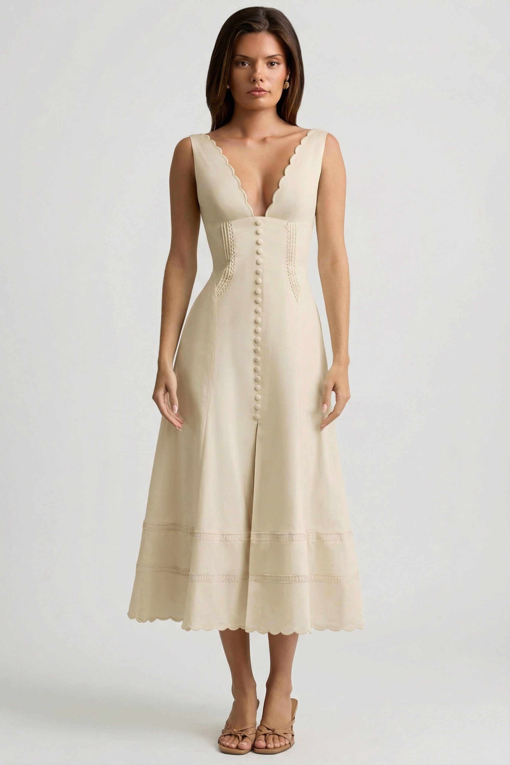 Cotton-Poplin A-Line Midaxi Dress in Ivory