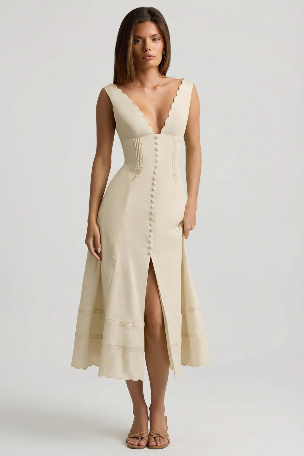 Cotton-Poplin A-Line Midaxi Dress in Ivory