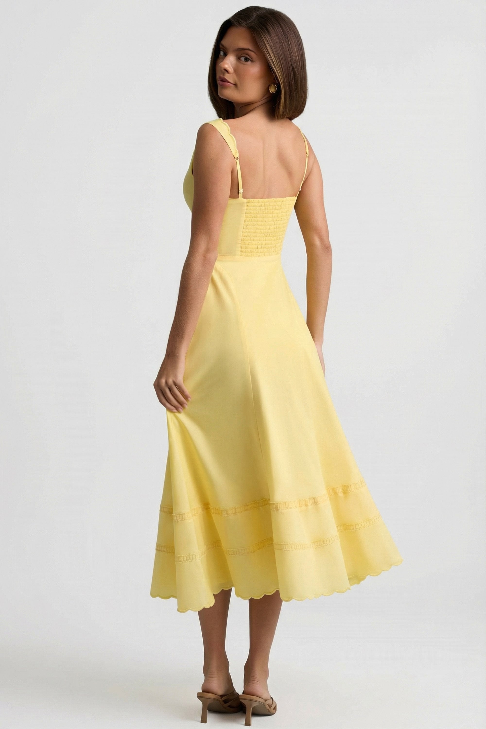 Cotton-Poplin A-Line Midaxi Dress in Pastel Yellow