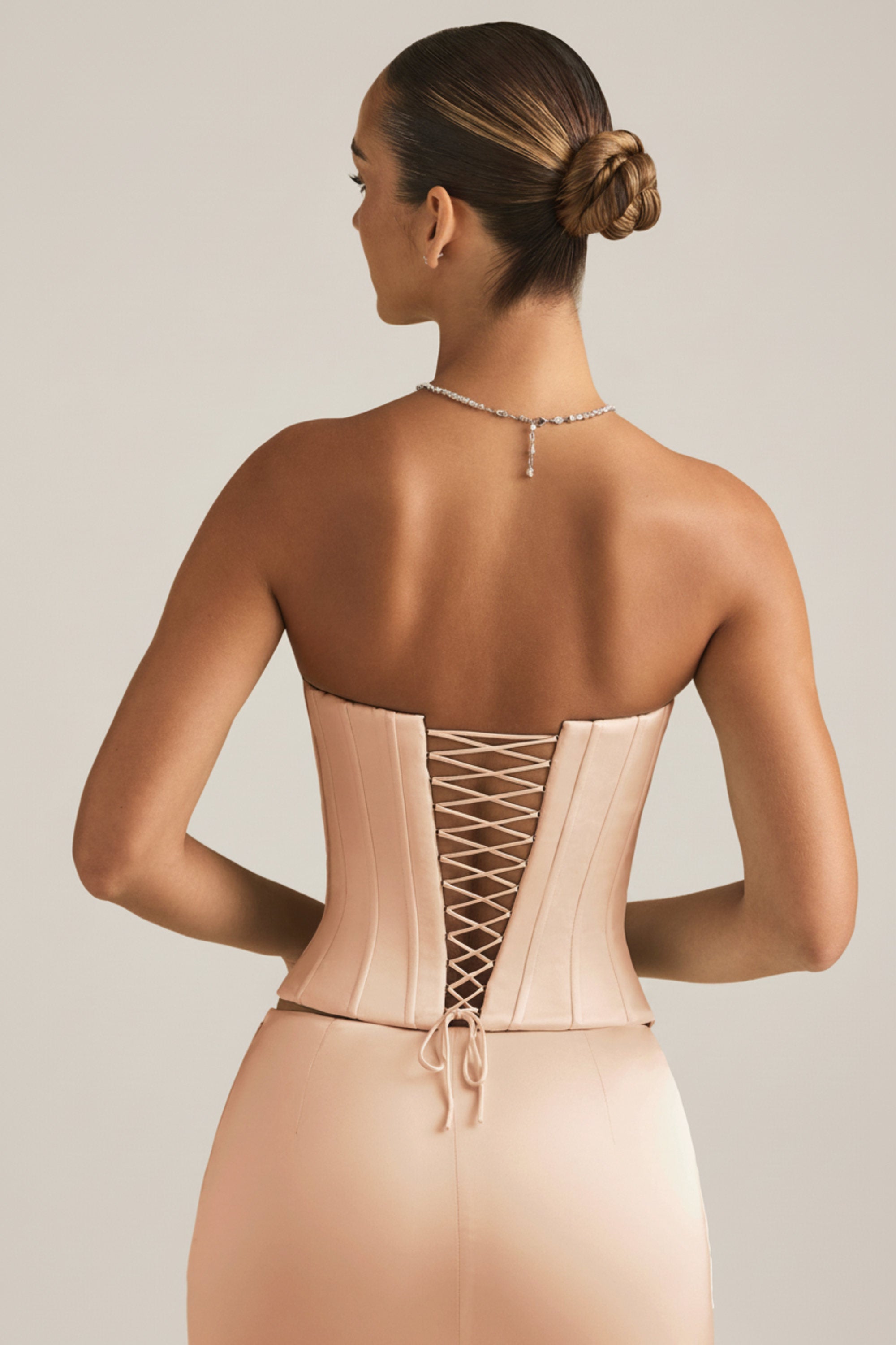 Lace-Up Corset Top in Beige Gold