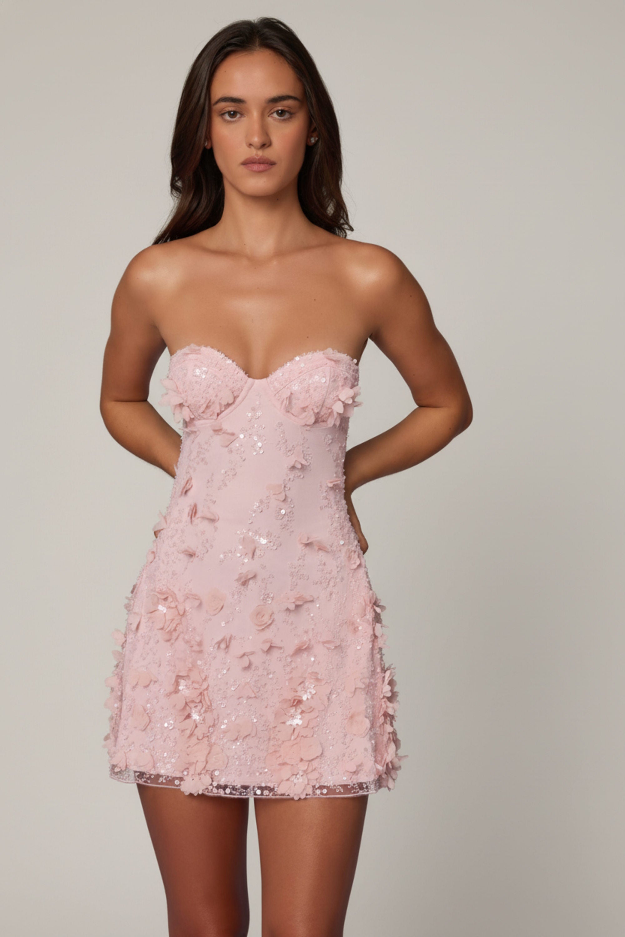 Embellished Bandeau A-line Mini Dress in Ballet Pink
