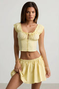 Ruched Cotton-Poplin Corset Top in Lemon Yellow
