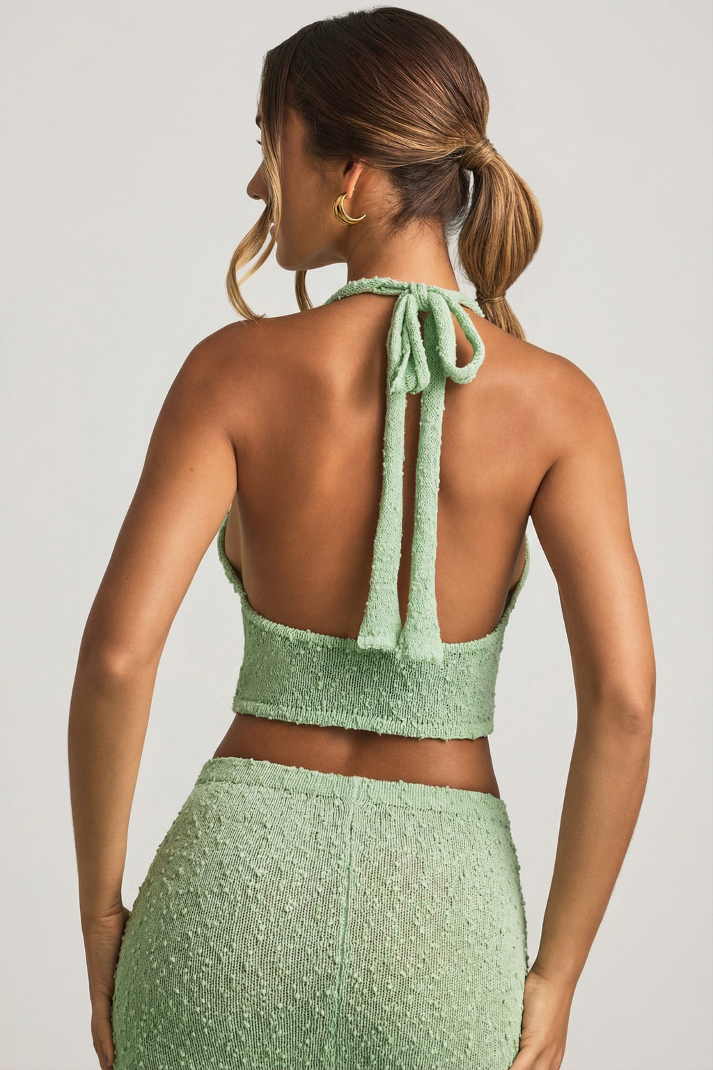 Bouclé Halterneck Crop Top in Mint