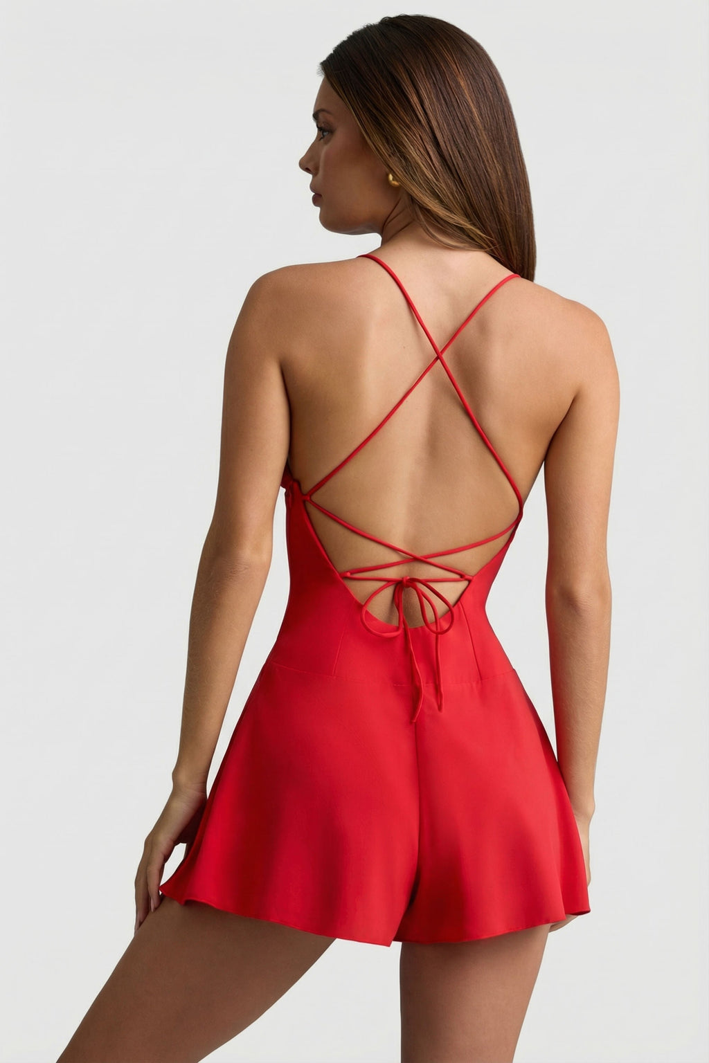 Ruched Backless Playsuit in Scarlet Red