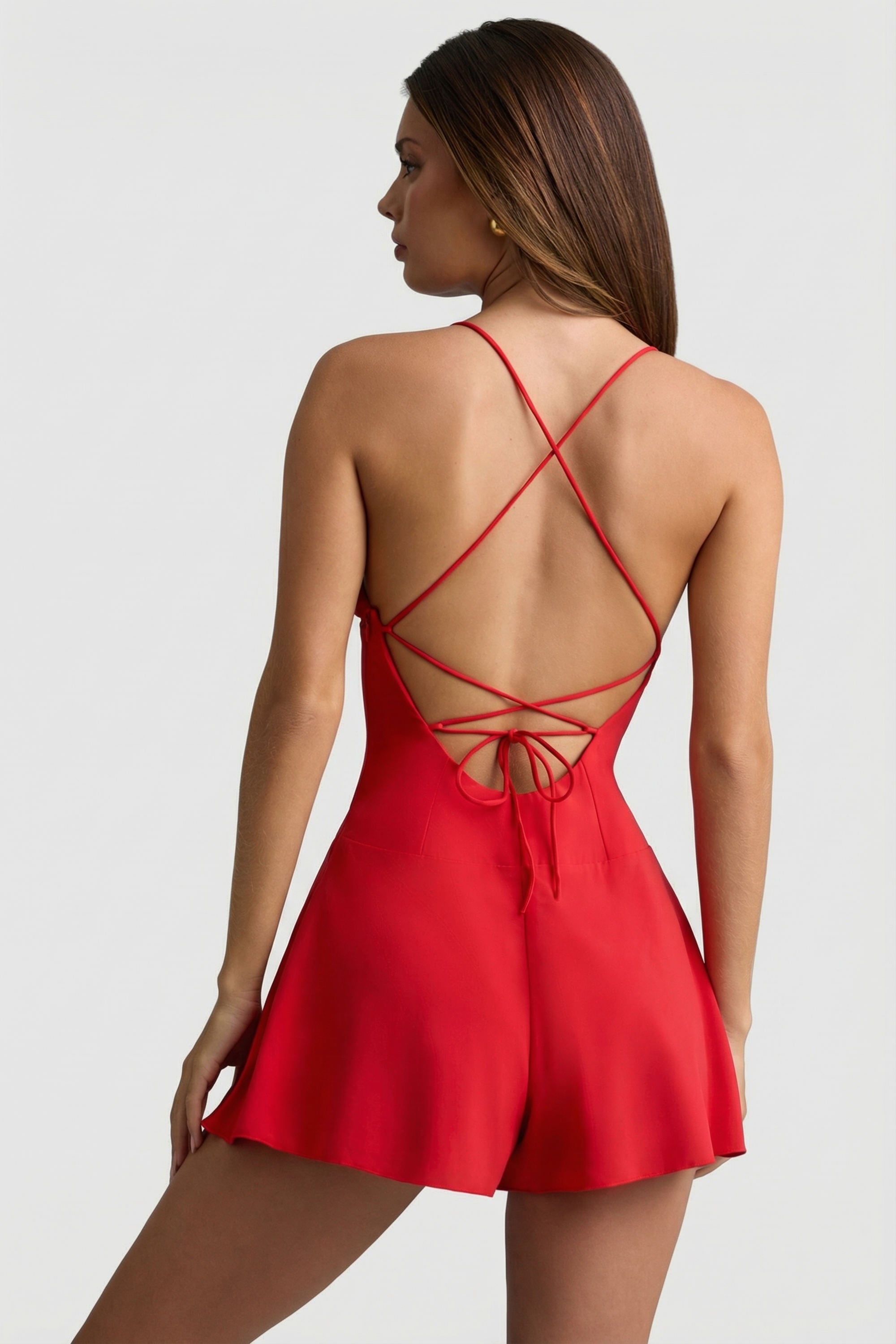 Ruched Backless Playsuit in Scarlet Red