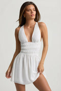 Plunge Cross-Back Mini Dress in White