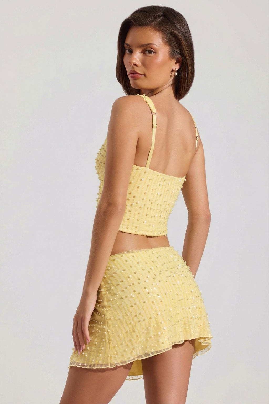 Embellished Square-Neck Crop Top in Yellow