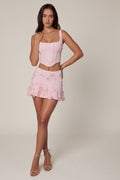 Embellished Mid-Rise A-Line Mini Skirt in Soft Pink