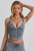 Halterneck Corset Top in Light Blue