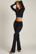 Asymmetric Draped Mid-Rise Flared Trousers in Black