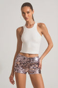 Sequin-Embellished Mini Shorts in Silver