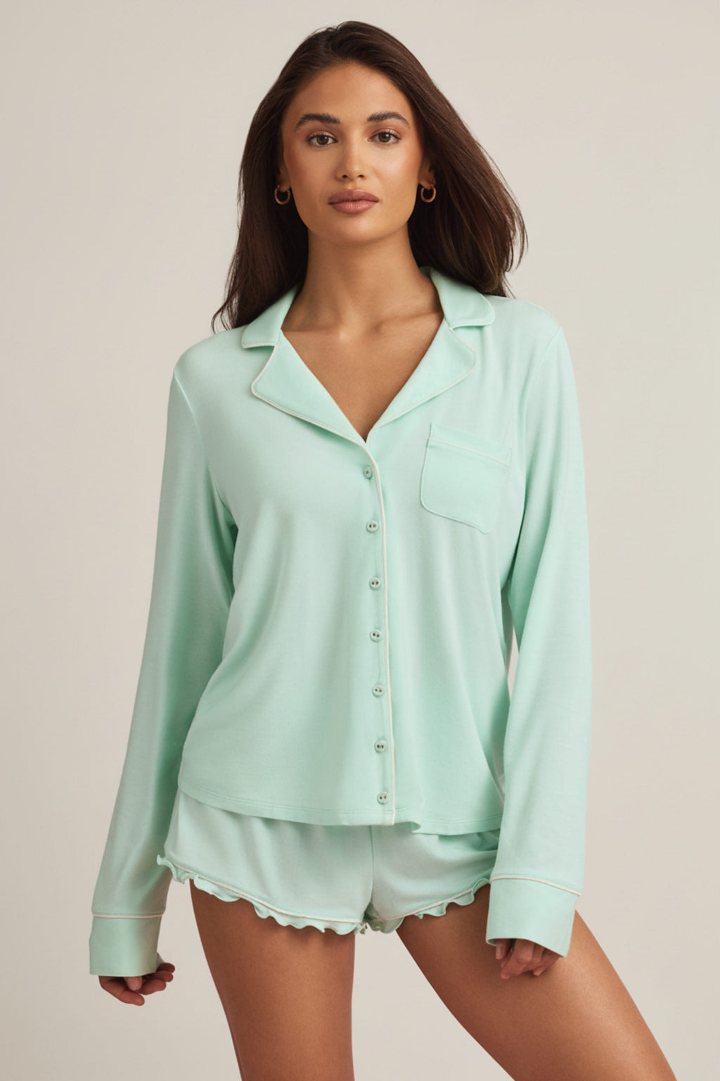 Modal Long-Sleeve Pyjama Top in Mint