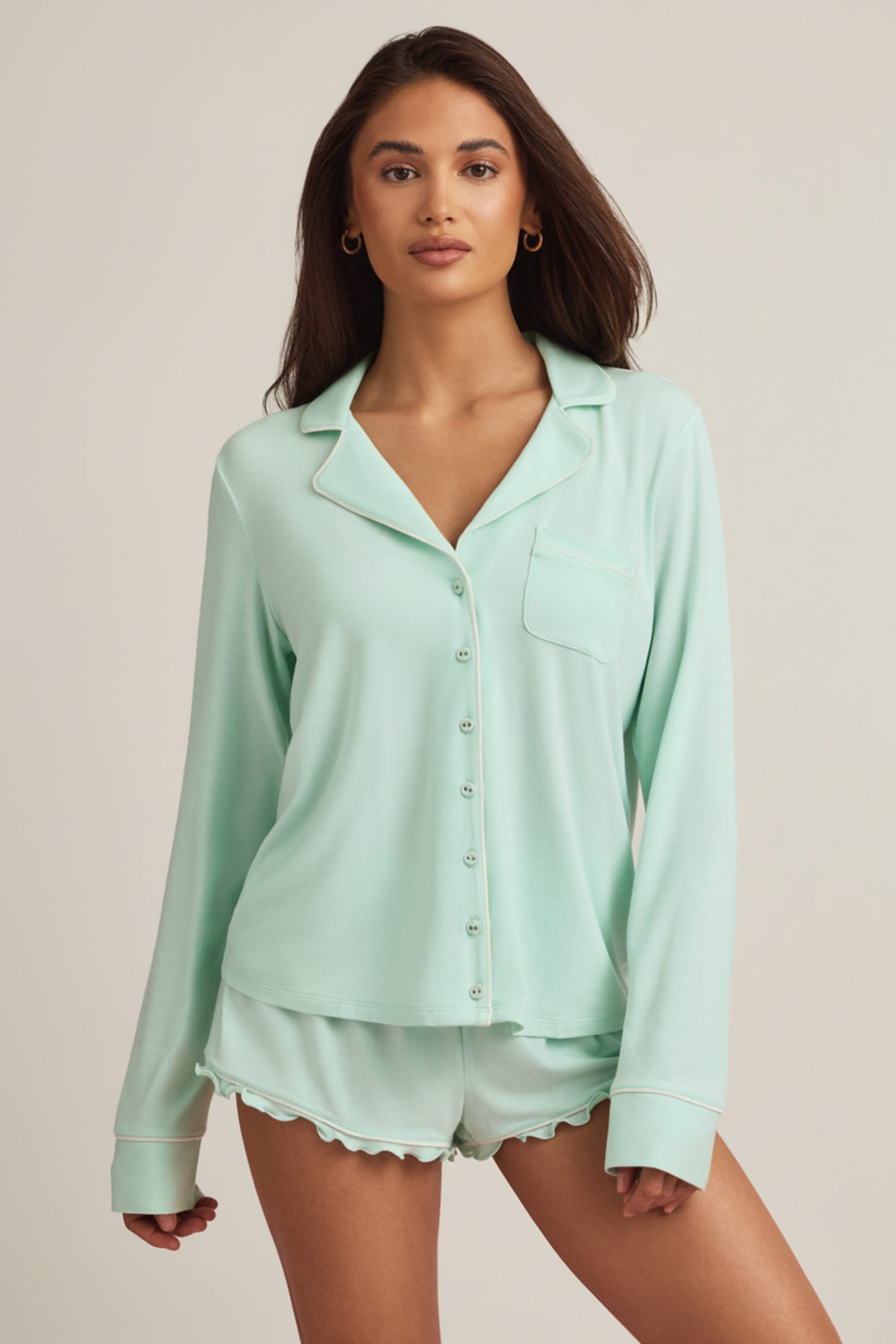 Modal Long-Sleeve Pyjama Top in Mint