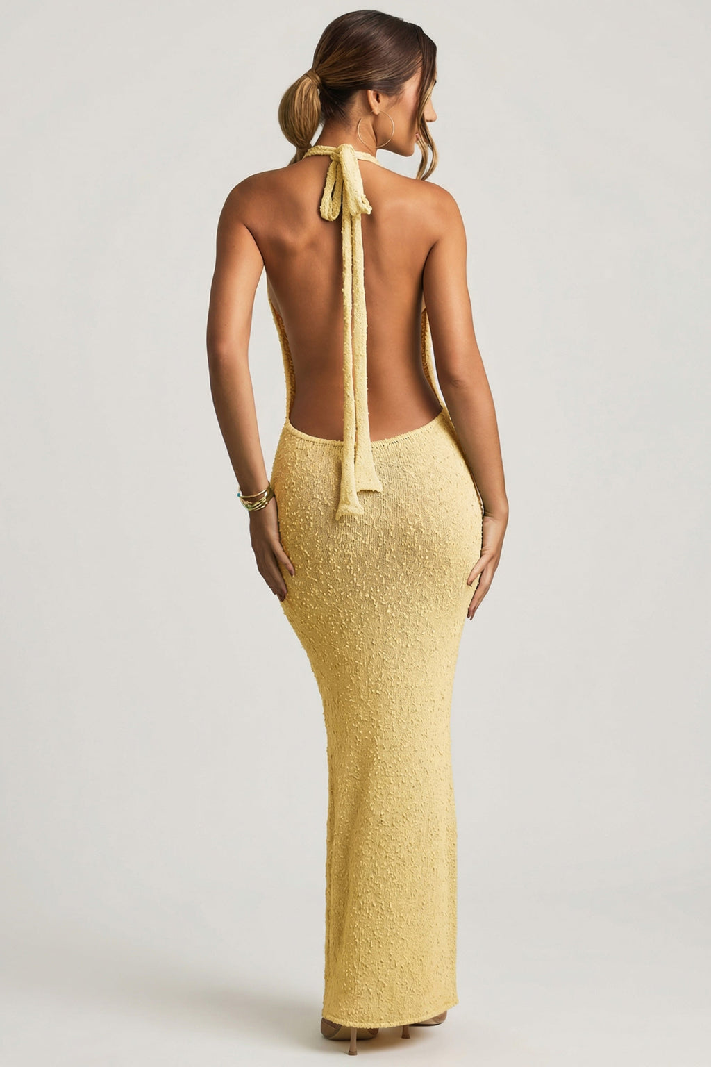 Bouclé Halterneck Maxi Dress in Yellow