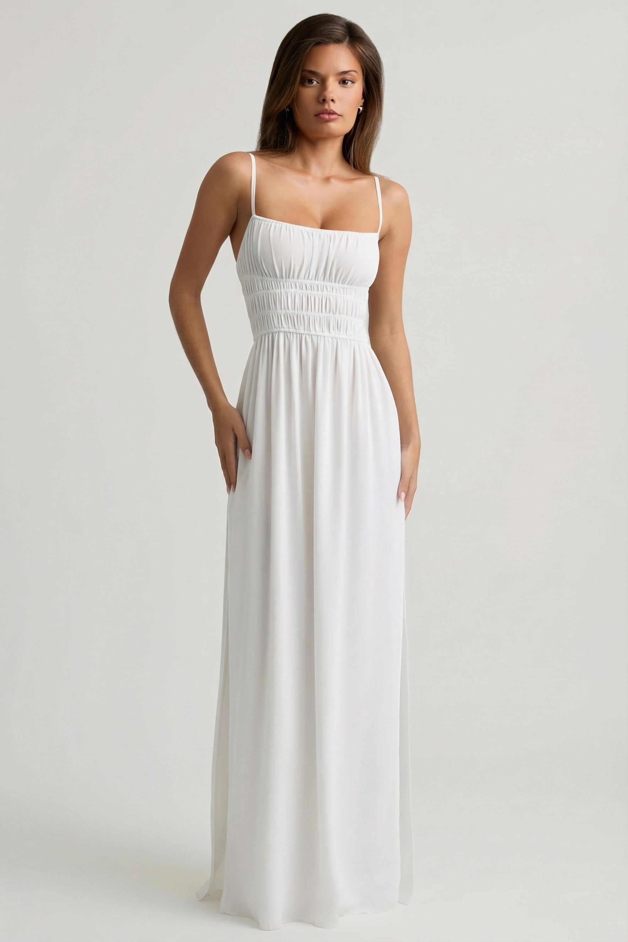 Shirred Camisole Maxi Dress in White