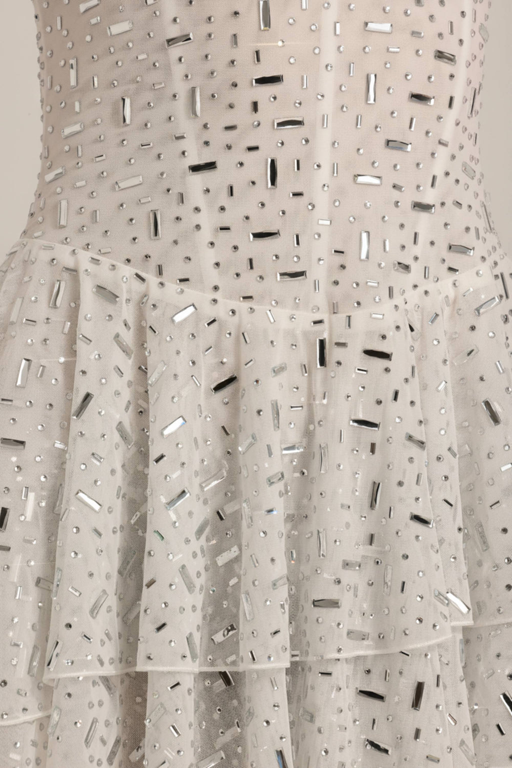 Embellished Ruffled Tiered Mini Dress in White